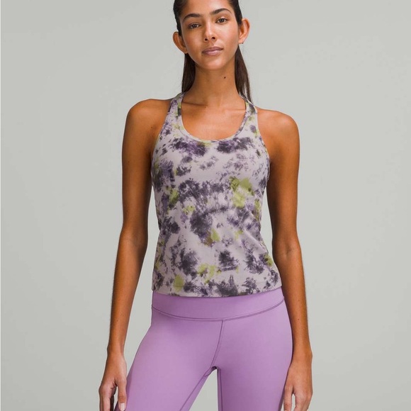 LULULEMON COOL RACERBACK RADIAL TIE- DYE MAUVE GRAY MULTI NULU SHORT TANK TOP - Picture 1 of 11